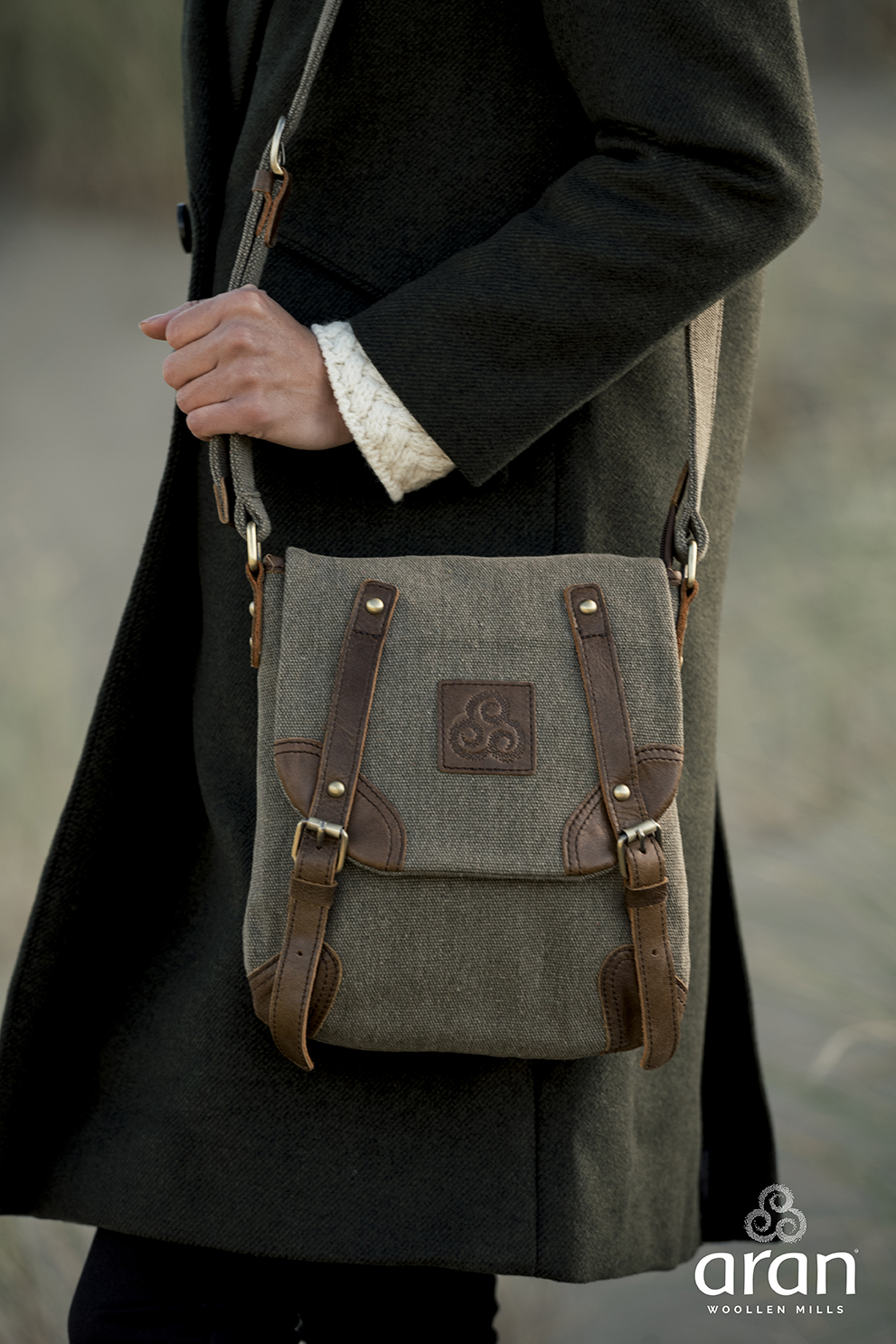 Irish Tweed Leather Buckle Bag By Aran Woollen Mills Ireland