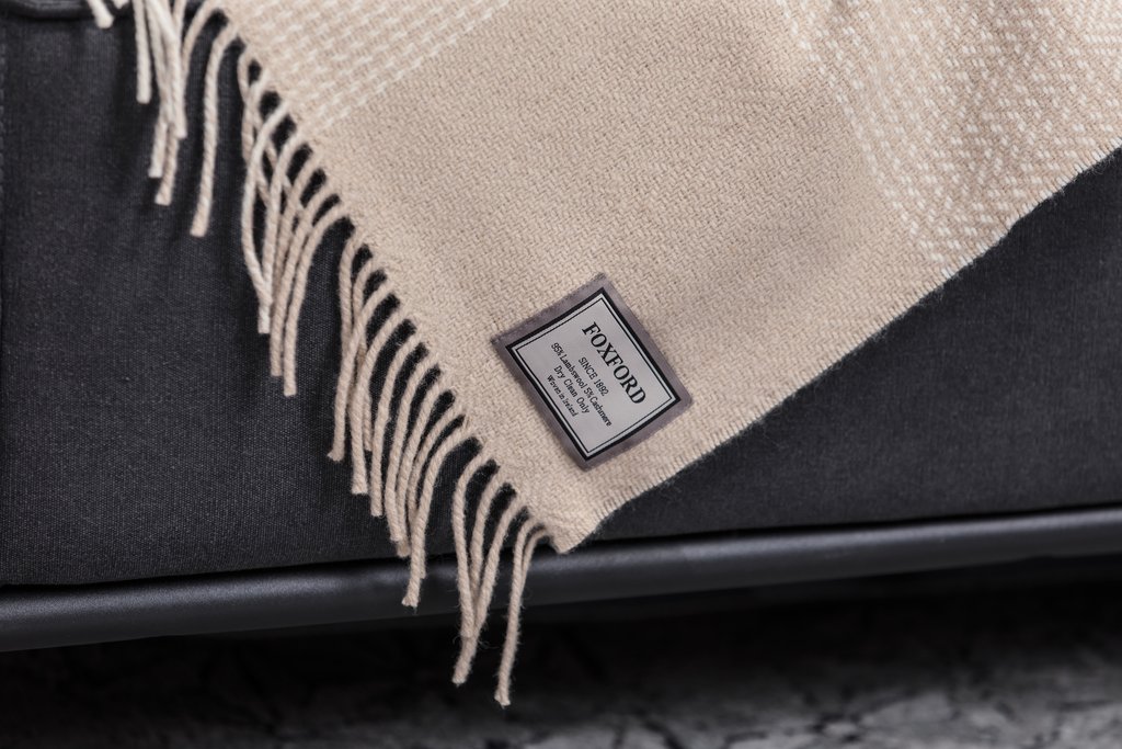 Foxford Bone & White Large Block Throw Blanket Skellig Gift Store