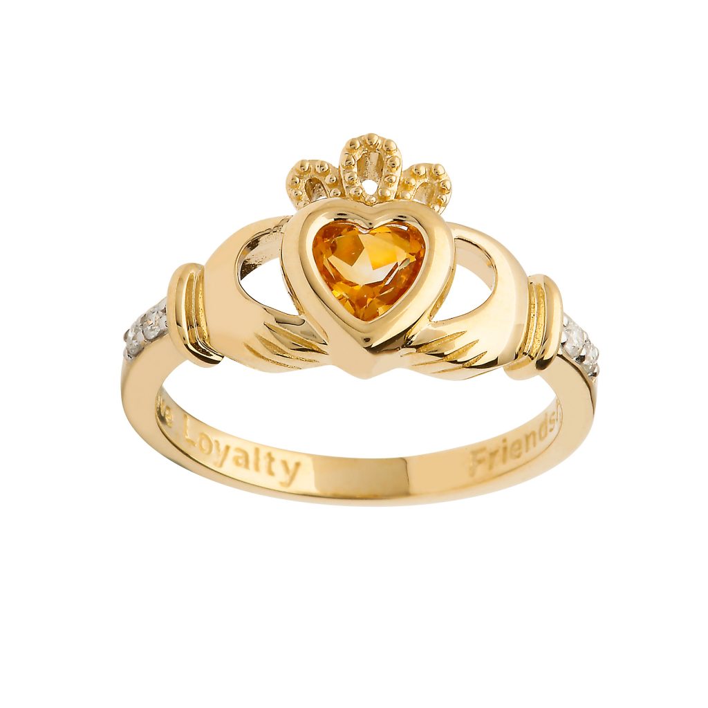 Shanore 14k Yellow Gold November Birthstone Claddagh Ring