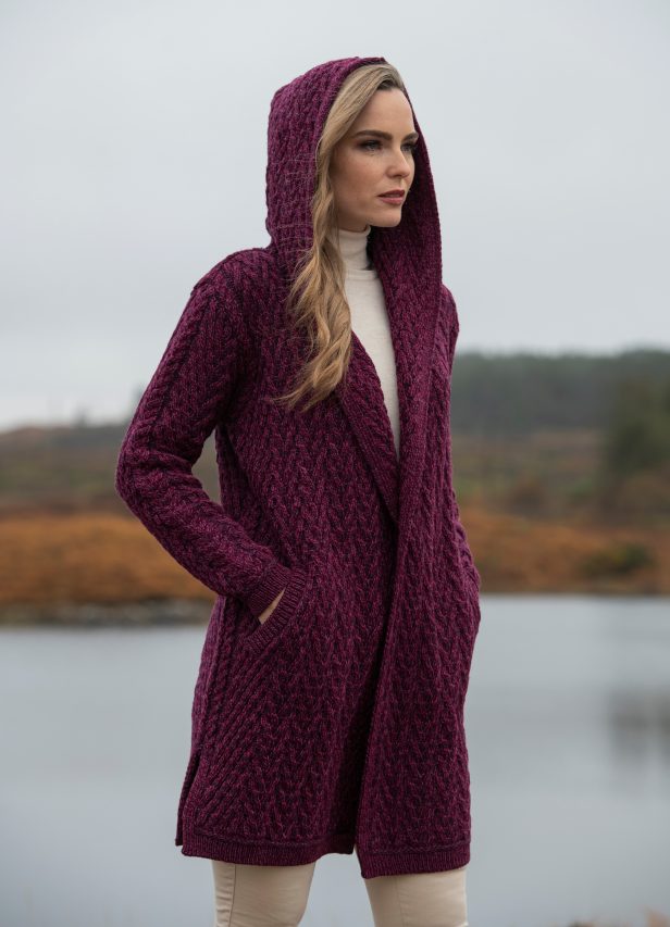 hooded aran cardigan
