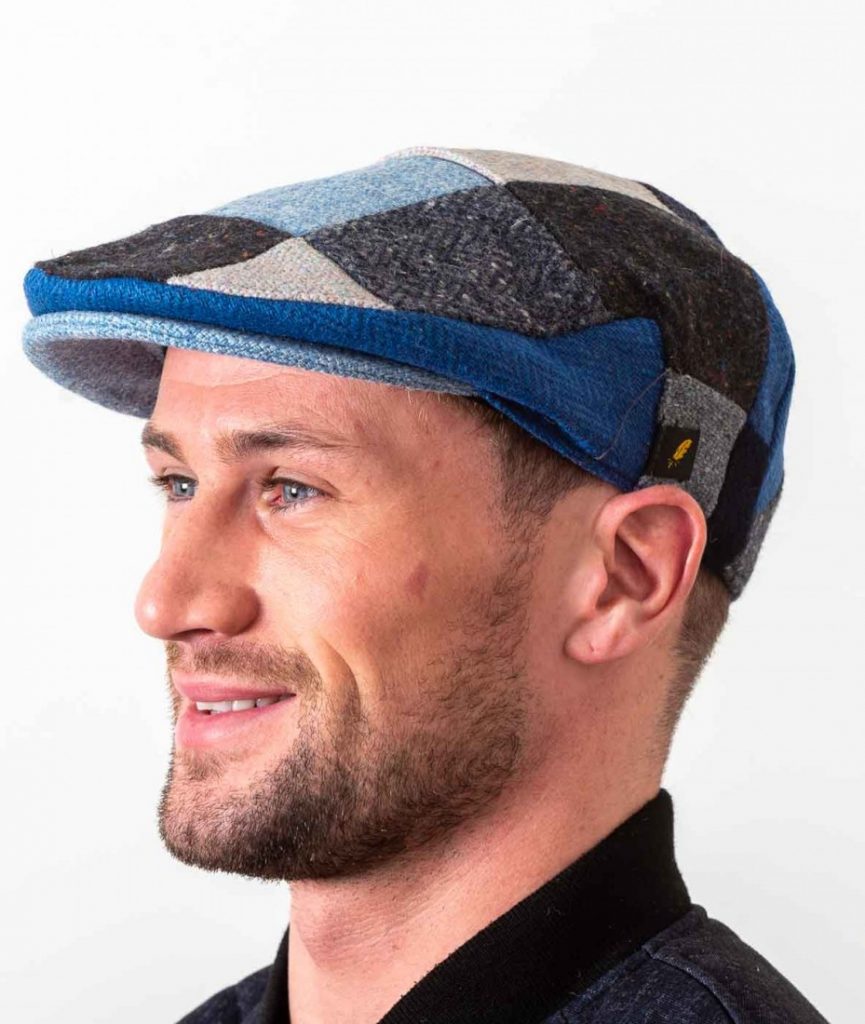 Donegal Tweed Blue Patch Flat Cap Hatman Of Ireland