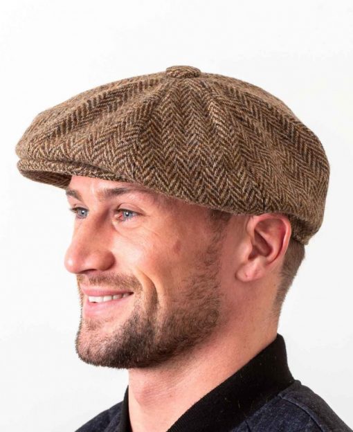 Gatsby Flat Cap Brown Genuine Donegal Tweed Hatman Of Ireland