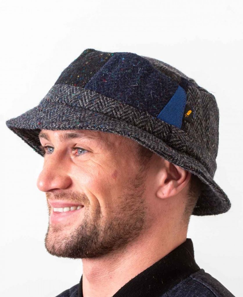 Donegal Tweed Bucket Hat Blue Hatman Of Ireland